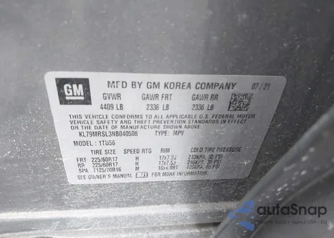 2022 Chevrolet Trailblazer Awd Lt z USA, uszkodzony, nr VIN KL79MRSL3NB040508